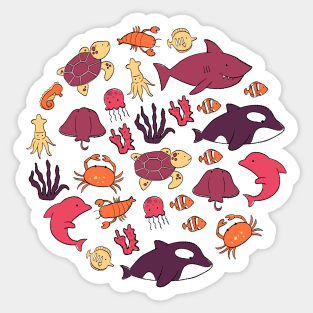 Cute and colorful Pink Sea Animals Drawing Sticker